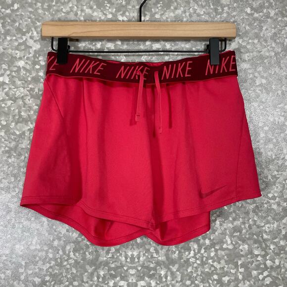 Nike Women's Dark Pink Dri-Fit Fold Over Waist Shorts - Size XS - Activewear - Picture 1 of 8